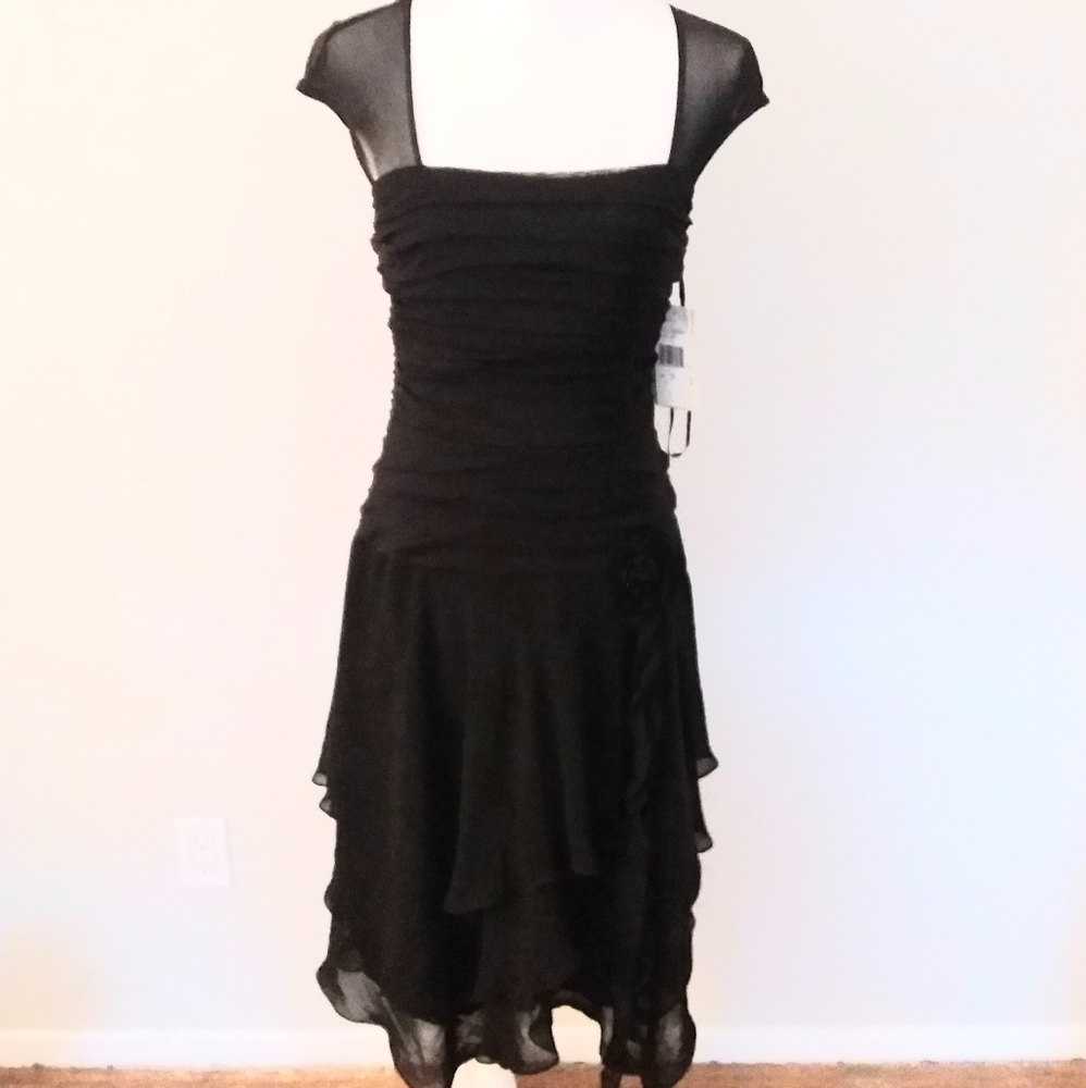 COPY - NWT Sangria Black Chiffon Layered Dress with Tier Drop Hem